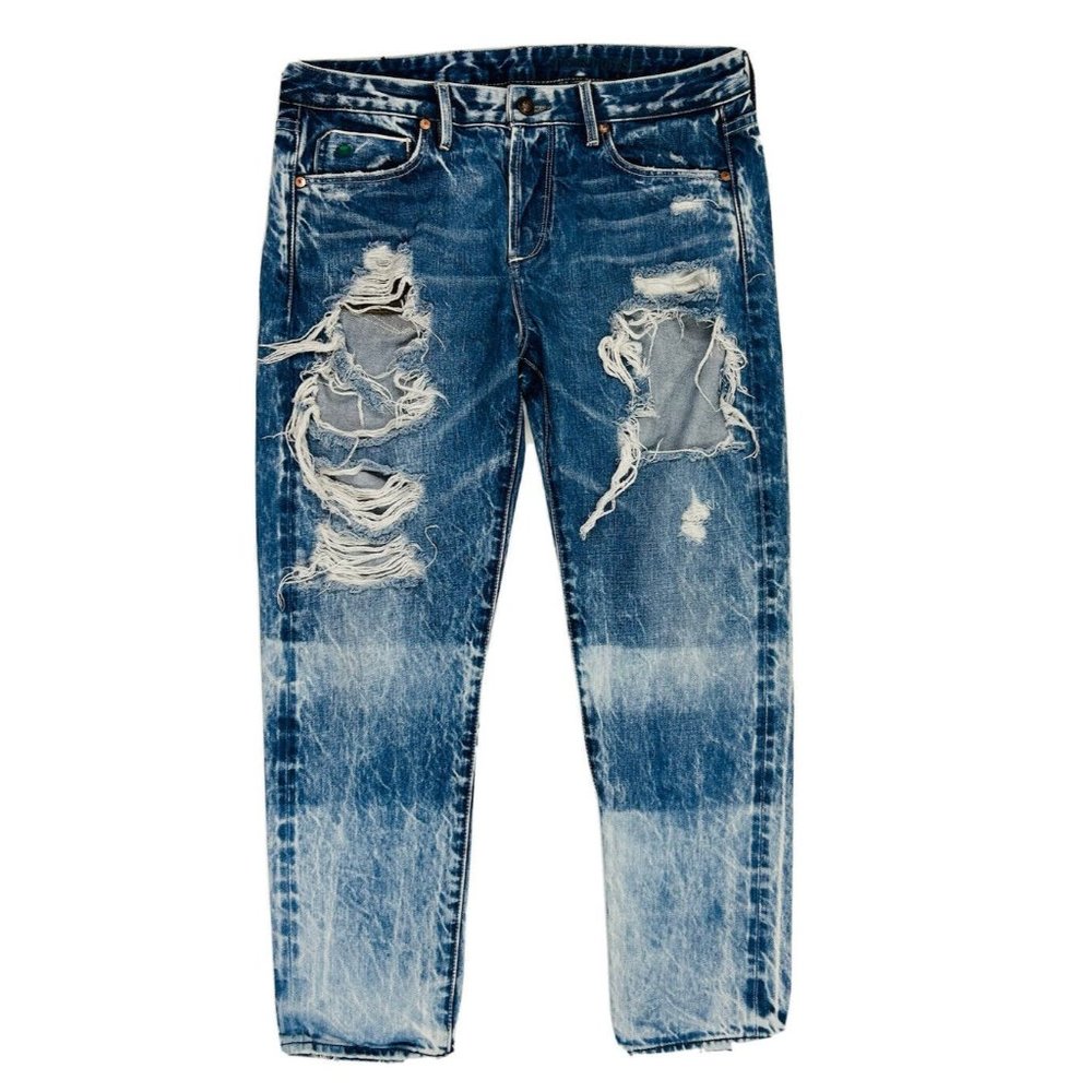 Tortoise Distressed Acid Washed Relaxed Fit Denim Blue Jeans